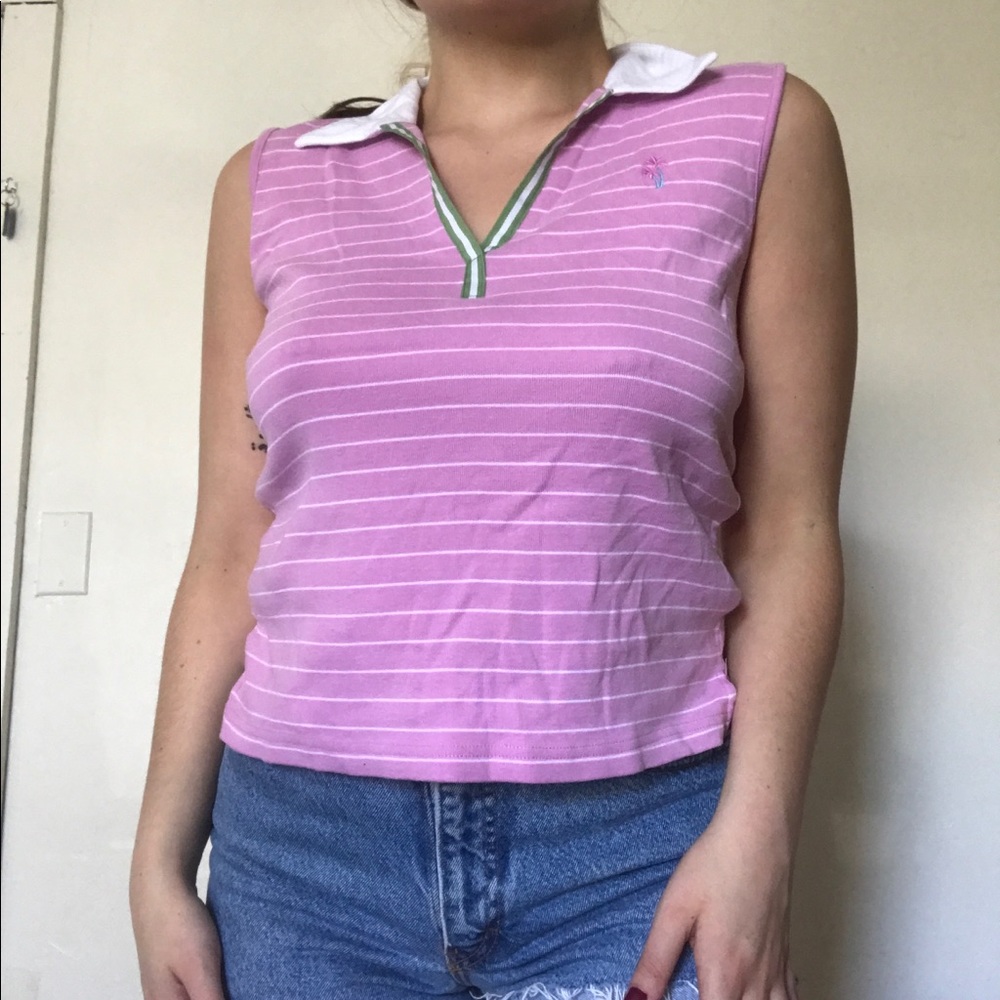 Jones Wear Sport Pink Striped Polo Vest Top Size M